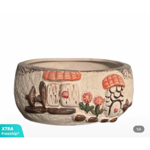 Chậu gốm trồng cây hoa văn nổi chất lựng cao, kích thước 16*12*8cm