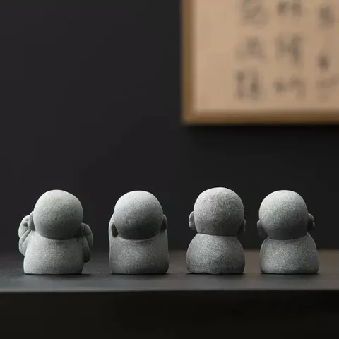 Bộ 4 tiểu hoà thượng tứ không bằng đá sa thạch tinh sảo - trang trí bàn trà,góc thiền,terrarium,bể cá…