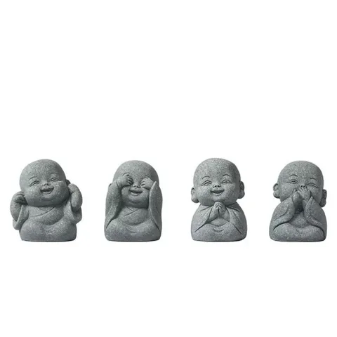 Bộ 4 tiểu hoà thượng tứ không bằng đá sa thạch tinh sảo - trang trí bàn trà,góc thiền,terrarium,bể cá…