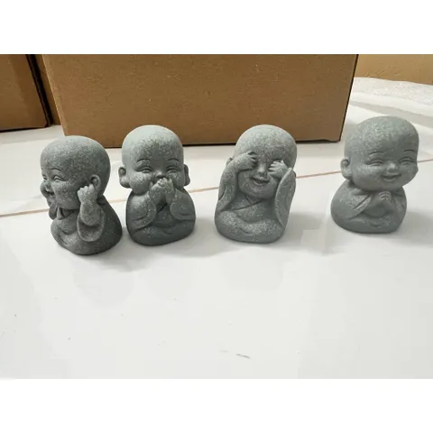 Bộ 4 tiểu hoà thượng tứ không bằng đá sa thạch tinh sảo - trang trí bàn trà,góc thiền,terrarium,bể cá…