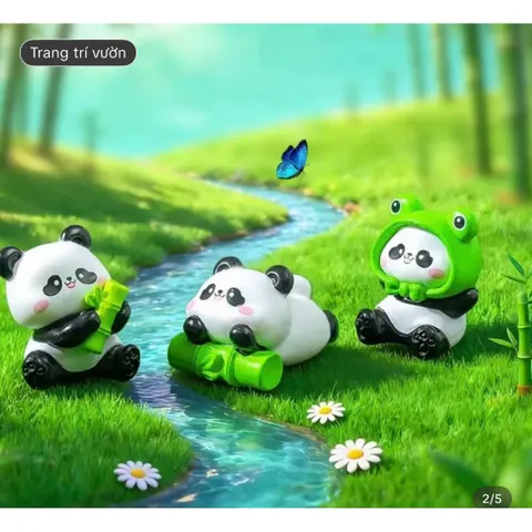 Bộ mô hình gấu trúc panda trang trí tiểu cảnh dễ thương, nhựa cao cấp