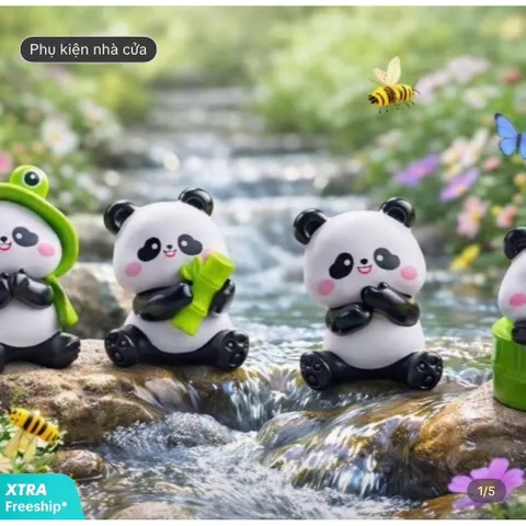 Bộ mô hình gấu trúc panda trang trí tiểu cảnh dễ thương, nhựa cao cấp