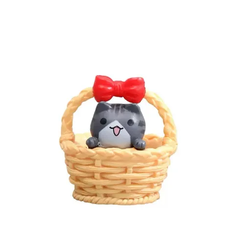 🐱 Mô hình mèo mini trong giỏ – Phụ kiện trang trí tiểu cảnh siêu dễ thương