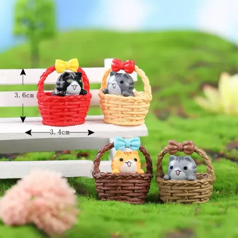 🐱 Mô hình mèo mini trong giỏ – Phụ kiện trang trí tiểu cảnh siêu dễ thương