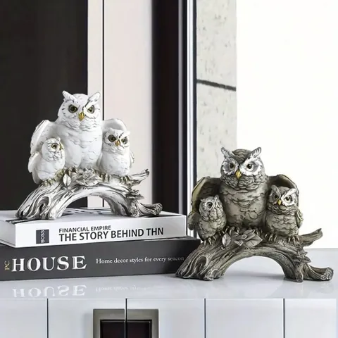 🦉 Mô Hình Chim Cú Gia Đình Trang Trí , đôi cánh bảo vệ – Decor Sang Trọng, Ý Nghĩa May Mắn kích thước 19,5 * 16*,5 cm