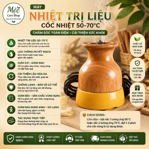 Cốc nhiệt gỗ dưỡng sinh - Cỗ nhiệt nóng massage dưỡng sinh