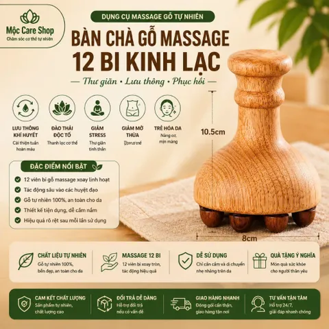 Bàn Chà Gỗ 12 Bi Massage Đả Thông Kinh Lạc 12 Bi Cho Spa Dưỡng Sinh.Dễ sử dụng