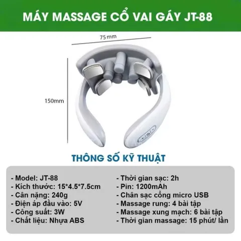 Máy Massage Cổ Vai Gáy JT88 Thiết Kế Nhỏ Gọn 5 Đầu Rung Cao Cấp Làm Giảm Nhức Mỏi