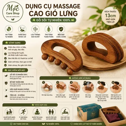 Dụng Cụ Massage Cạo Gió Lưng Bằng Gỗ Sồi Chuyên Dụng Spa Dưỡng Sinh dễ sử dụng