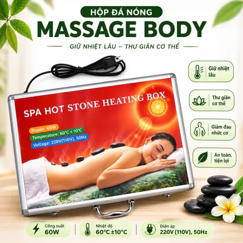 Hộp hấp đá massage, máy hấp đá nóng bằng điện bao gồm 16 viên đá, đá nóng massage vali hấp đá nóng