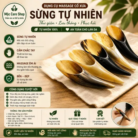 Dụng cụ day ấn huyệt sừng ống tròn massage cạo gió nguyên khối giúp giãn gân cốt toàn thân