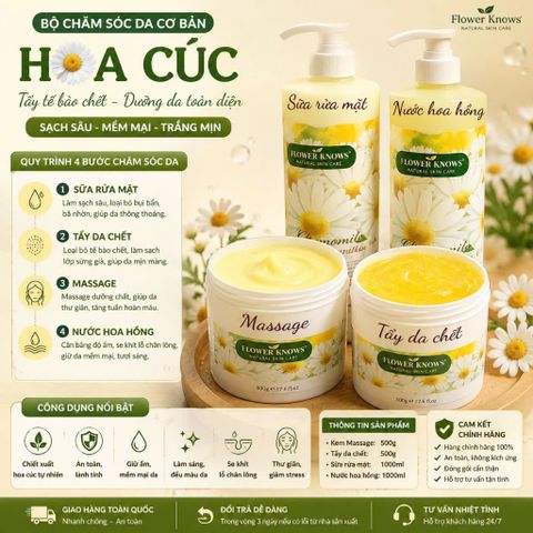 COMBO HOA CÚC CHĂM SÓC DA MẶT SPA - TẨY TẾ BÀO CHẾT, SỮA RỬA MẶT, KEM MASSAGE, DUNG DỊCH HOA CÚC CHÍNH HẴNG