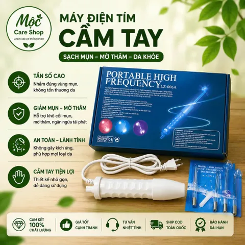 Máy điện tím sát khuẩn cầm tay sau nặn mụn dùng cho Spa hàng chuẩn chất lượng dễ sử dụng