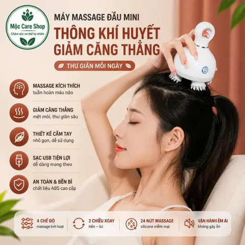 Máy massage đầu dưỡng sinh  - Máy massage cầm tay 3 chế độ 4 đầu xoay silicon xoay 360 độ giúp giảm căng thẳng, mệt mỏi