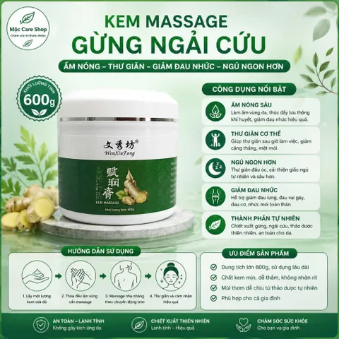 Kem Massage Gừng Ngải Cứu Masa Cho Vai Gáy Và Đầu Đả Thông Kinh Lạc Luu Thông Khít Huyết Hũ 600g