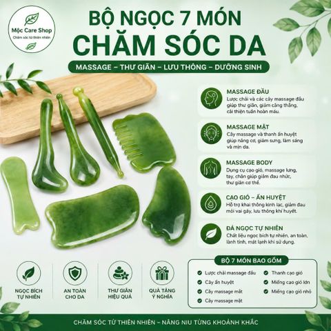 [Tách lẻ] Bộ ngọc cạo gió dưỡng sinh 7 món bằng nhựa. Dụng cụ cạo gió ấn huyệt massage
