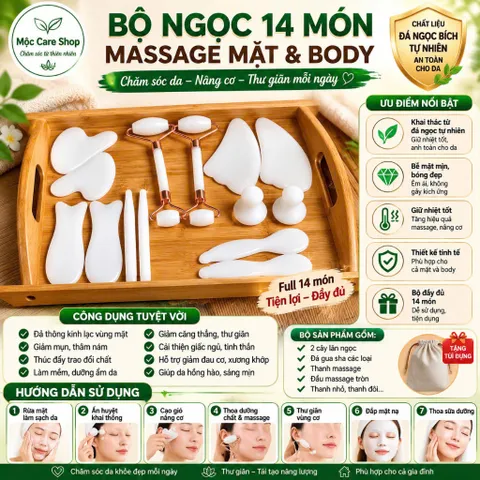 Bộ ngọc cạo gió 14 món massage cao cấp kèm khay đựng. Ngọc thạch mátxa mặt chuẩn hàng đẹp