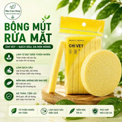 Bông nở rửa mặt Chivey 12 miếng / Miếng mút rửa mặt bọt biển dạng nén Gói 12 thanh