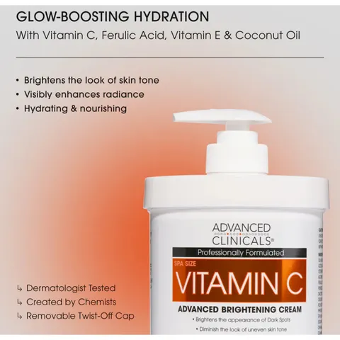 [Mỹ] Kem Vitamin C Advanced Clinicals 454g Dưỡng Da Trắng Sáng