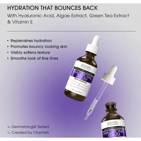 [MỸ] Serum Hyaluronic Acid Advanced Clinicals 52ml Giúp làm căng mọng và mịn da cải thiện các nếp nhăn.