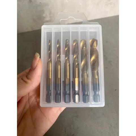 Bộ 6 mũi khoan taro tạo ren sắt thép inox taro ren M3-M10 chuôi lục giác
