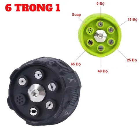Béc xịt rửa xe cao áp 6 chế độ phun dùng cho máy rửa xe áp lực cao (Ren nối nhanh 1/4), phụ kiện máy rửa xe