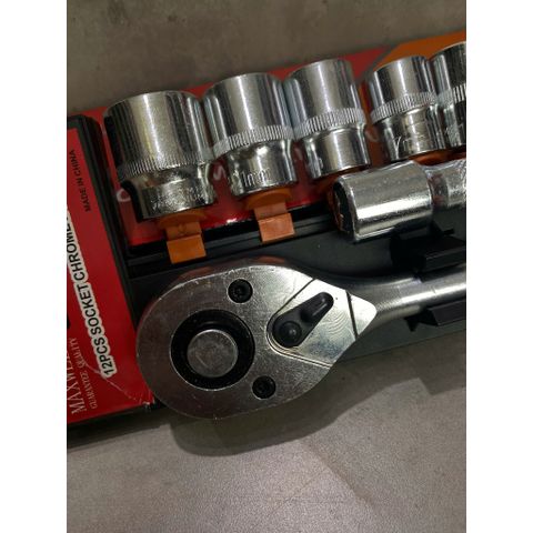 Tặng 1 tay L(250) khi mua  Bộ khẩu mở ốc bulong 12 chi tiết đầu 1/2 kích thước 8-24mm, Cần tự động 1/2 thép CR-V cao cấp