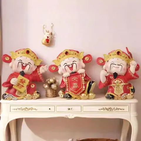 Tượng Thần Tài Mini Trang Trí Tết – Bộ 3 Tượng Ông Thần Tài Đón May Mắn Tài Lộc Để Bàn, Decor Cửa Hàng