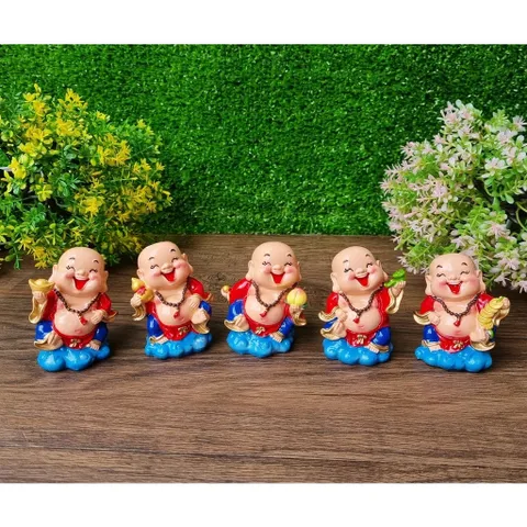 Bộ 05 tượng Di Lặc 7cm kèm chân đế Tài Lộc Phát