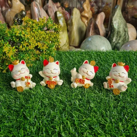 Bộ 04 chú Mèo Thần Tài kèm cây tiền và chân đế Tài Lộc Phát