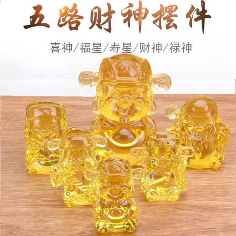 Tượng Ngũ Lộ Thần Tài Pha Lê Lưu Ly – Trang Trí Phòng Khách, Lối Vào, Phong Thủy