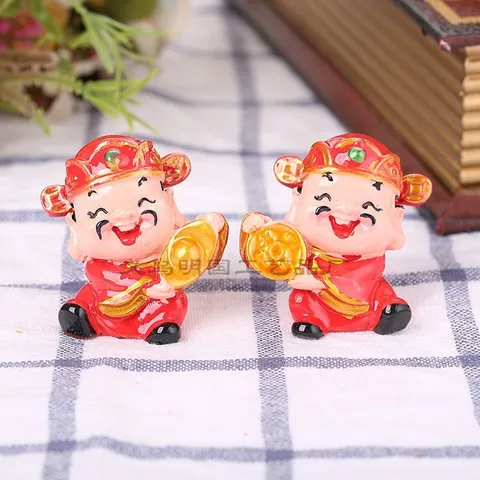 Tượng Thần Tài, Ông Thọ Bà Thọ Mini cao 4.5cm – Trang Trí Bánh Kem, Ô Tô, Để Bàn, Resin