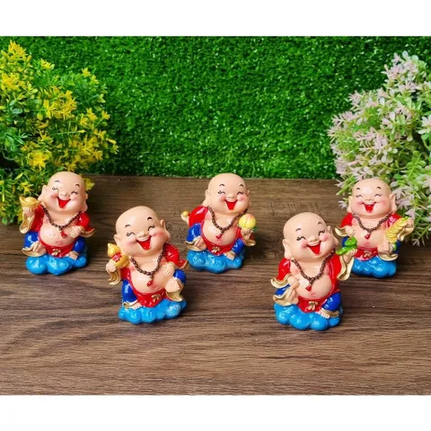 Bộ 05 tượng Di Lặc 7cm kèm chân đế Tài Lộc Phát