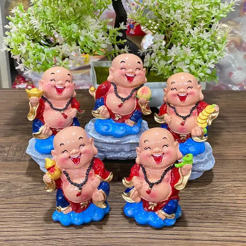 Bộ 05 tượng Di Lặc 7cm kèm chân đế ánh vàng