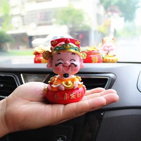 Tượng Thần Tài 10cm đầu lò xo lắc lư trang trí bàn làm việc, taplo ô tô, quà tặng