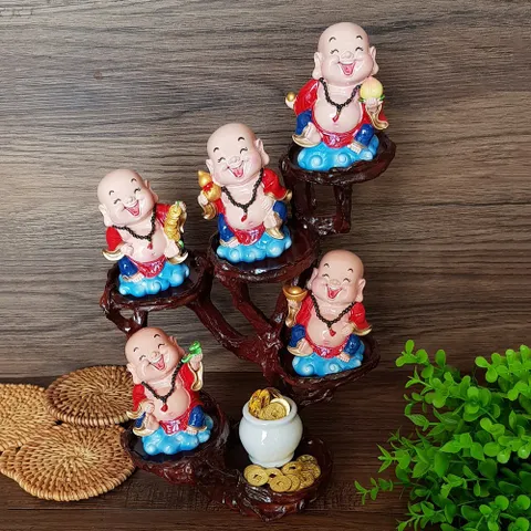 Bộ 05 tượng Di Lặc 7cm kèm đế và chum vàng