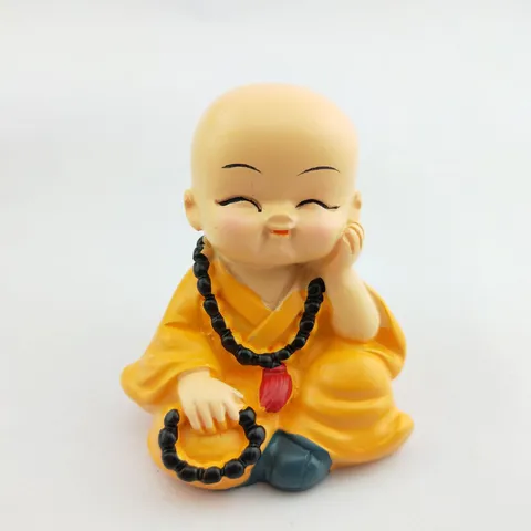 Tượng Chú Tiểu Tứ Không Đeo Chuỗi Phật Chibi – Trang Trí Ô Tô, Để Bàn, Resin Dễ Thương