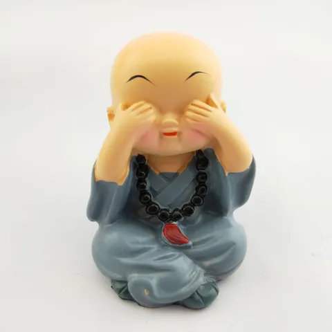 Tượng Chú Tiểu Tứ Không Đeo Chuỗi Phật Chibi – Trang Trí Ô Tô, Để Bàn, Resin Dễ Thương