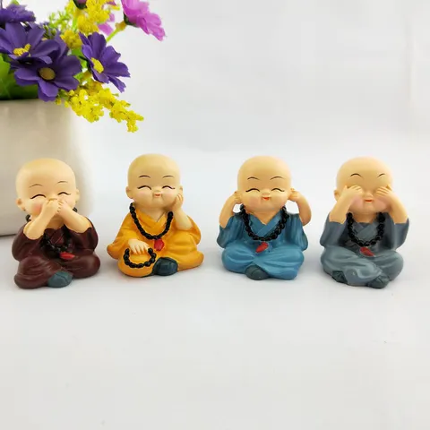Tượng Chú Tiểu Tứ Không Đeo Chuỗi Phật Chibi – Trang Trí Ô Tô, Để Bàn, Resin Dễ Thương