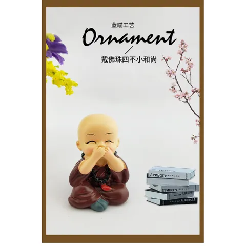 Tượng Chú Tiểu Tứ Không Đeo Chuỗi Phật Chibi – Trang Trí Ô Tô, Để Bàn, Resin Dễ Thương