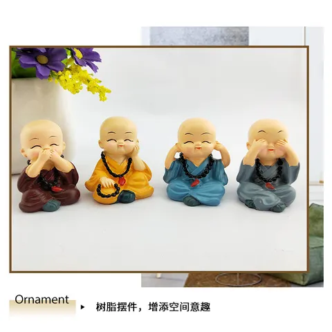 Tượng Chú Tiểu Tứ Không Đeo Chuỗi Phật Chibi – Trang Trí Ô Tô, Để Bàn, Resin Dễ Thương