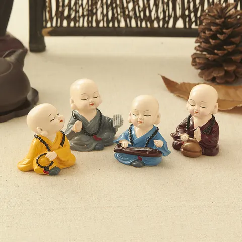 Tượng Chú Tiểu Chibi Resin – Trang Trí Ô Tô, Để Bàn, Phòng Khách, Phong Cách Thiền