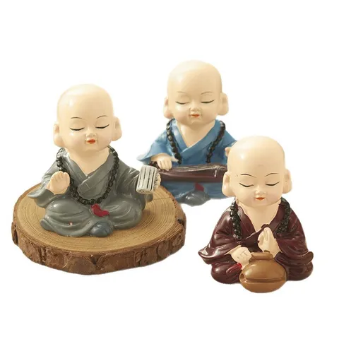 Tượng Chú Tiểu Chibi Resin – Trang Trí Ô Tô, Để Bàn, Phòng Khách, Phong Cách Thiền