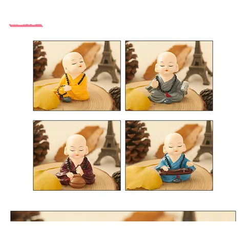 Tượng Chú Tiểu Chibi Resin – Trang Trí Ô Tô, Để Bàn, Phòng Khách, Phong Cách Thiền