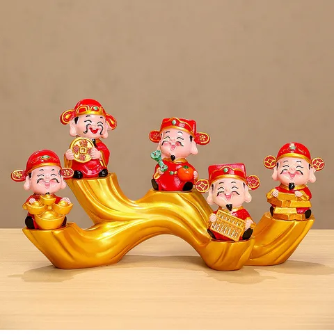 Bộ tượng Ngũ Lộ Thần Tài trang trí đồ trang trí để bàn, quà tặng khai tài, tân gia nhà mới hoặc quà tặng năm mới