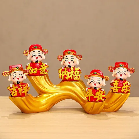 Bộ tượng Ngũ Lộ Thần Tài trang trí đồ trang trí để bàn, quà tặng khai tài, tân gia nhà mới hoặc quà tặng năm mới