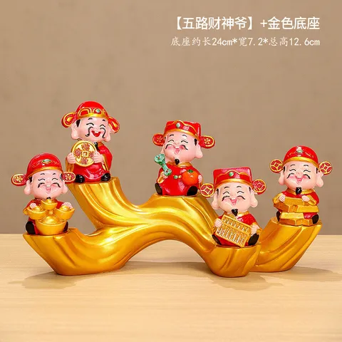 Bộ tượng Ngũ Lộ Thần Tài trang trí đồ trang trí để bàn, quà tặng khai tài, tân gia nhà mới hoặc quà tặng năm mới