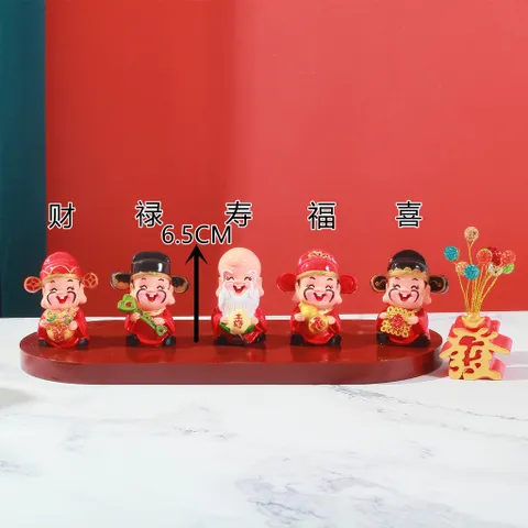 Tượng Ngũ Phúc & Ngũ Lộ Thần Tài Chibi – Trang Trí Ô Tô, Để Bàn, Resin May Mắn