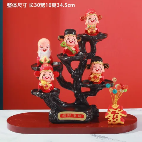 Tượng Ngũ Phúc & Ngũ Lộ Thần Tài Chibi – Trang Trí Ô Tô, Để Bàn, Resin May Mắn