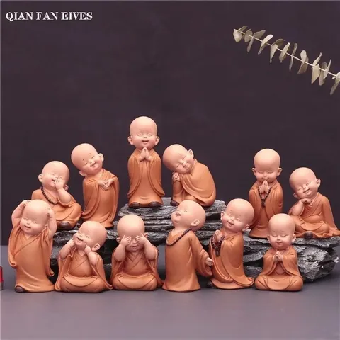 Bộ 12 chú tiểu 8 cm đủ dáng - FREESHIP - Bộ tượng chú tiểu an nhiên vui vẻ (giá trọn hộ)